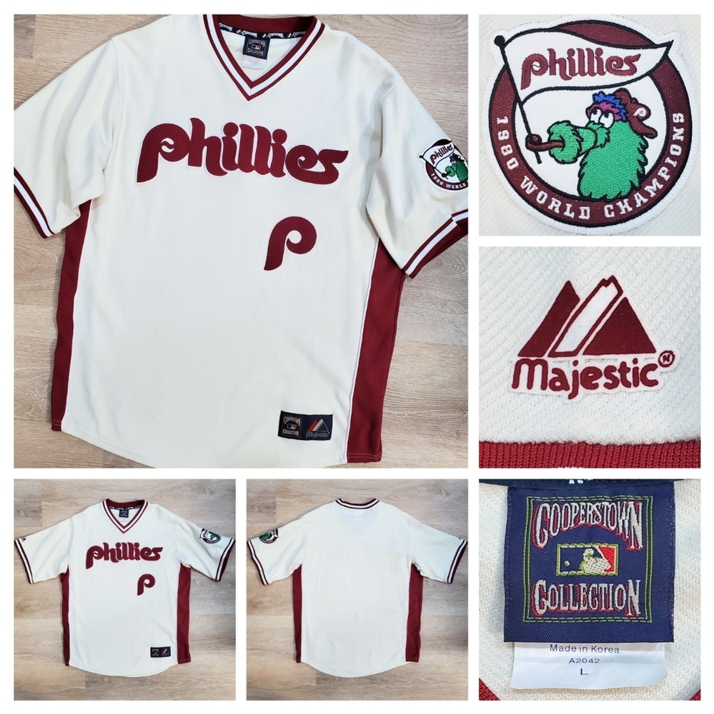 Vintage Philadelphia Phillies Majestic Cooperstown Jersey L/XL Y2K Cream Maroon